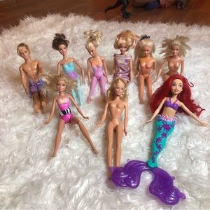 Lot of 7 Barbie Dolls + ken + Little Mermaid (2 vintage 1966, 1999)